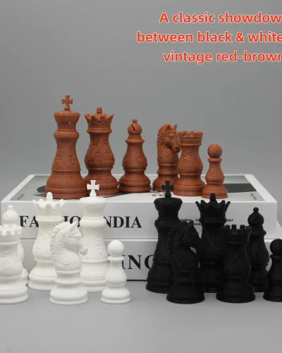 Chess Pieces with Relief Carving