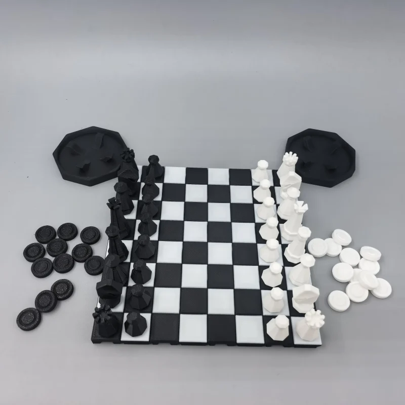 A Dual Chess Set, Two Games in One | Geometric Aesthetic 2-in-1 Game Set