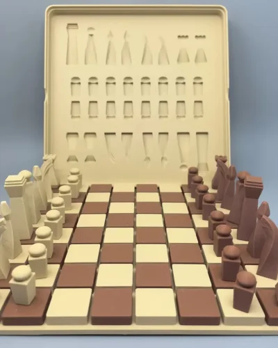 3D Printed One-Piece Chess Set｜A Geometric Dialogue Between Russet and Beige