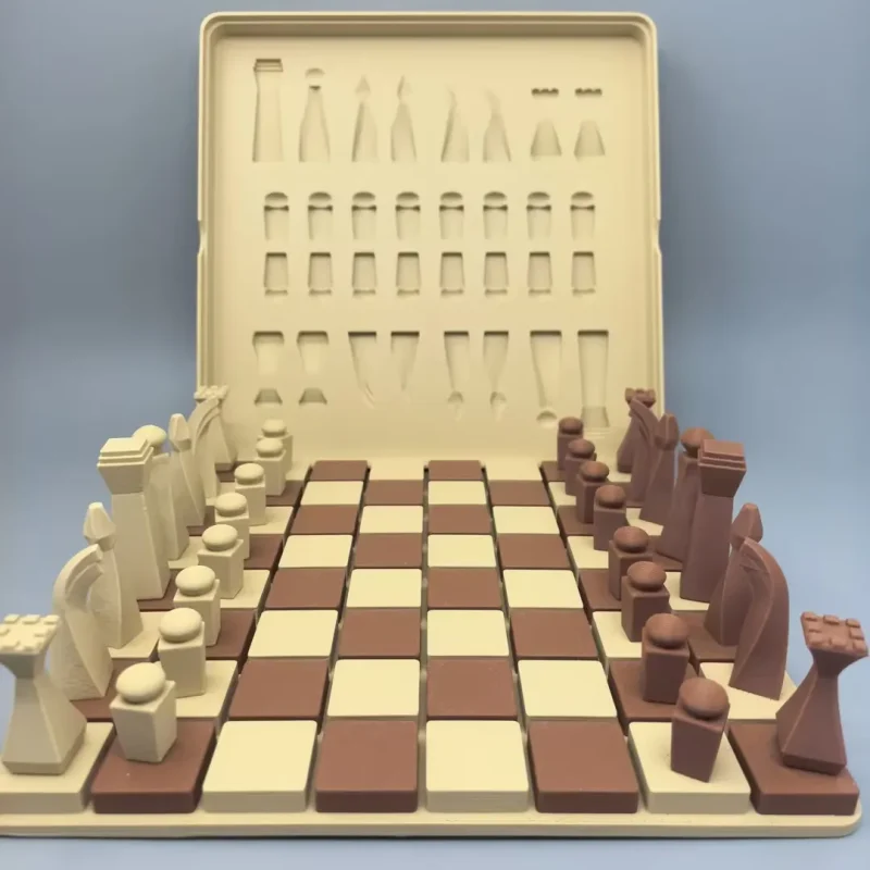 3D Printed One-Piece Chess Set｜A Geometric Dialogue Between Russet and Beige