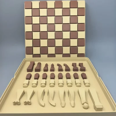 3D Printed One-Piece Chess Set｜A Geometric Dialogue Between Russet and Beige