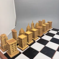 City Skyline | 3D Printed Gold and Silver Chess Set
