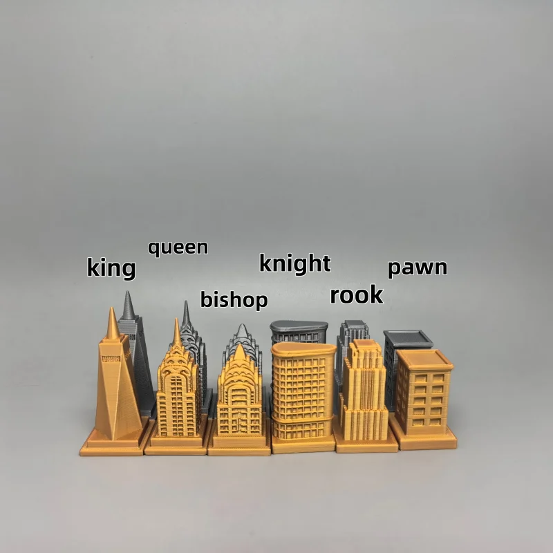 City Skyline | 3D Printed Gold and Silver Chess Set