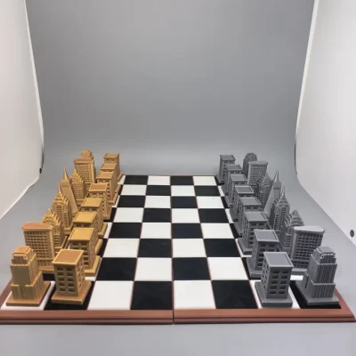 City Skyline | 3D Printed Gold and Silver Chess Set