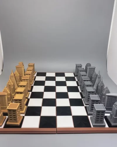 City Skyline | 3D Printed Gold and Silver Chess Set