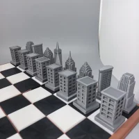 City Skyline | 3D Printed Gold and Silver Chess Set